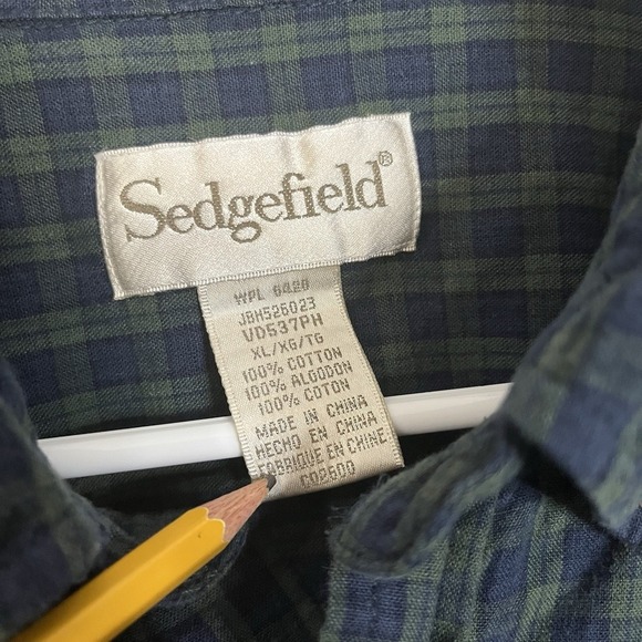 Sedgefield Button Down Long Sleeve Flannel Fall Green And Blue Size XL - Picture 3 of 8